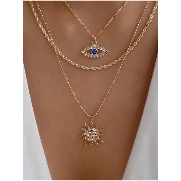 Boho Evil eye Sun Multilayer Necklace - Picture 2 of 7